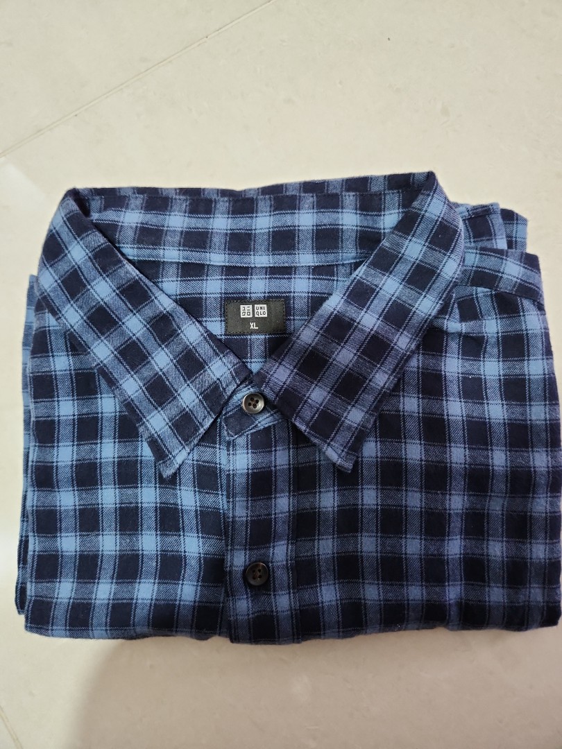 UNIQLO Blue Checkered Shirt, Men's Fashion, Tops & Sets, Formal Shirts ...