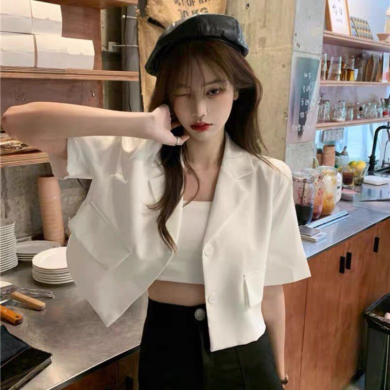 White cropped blazer top