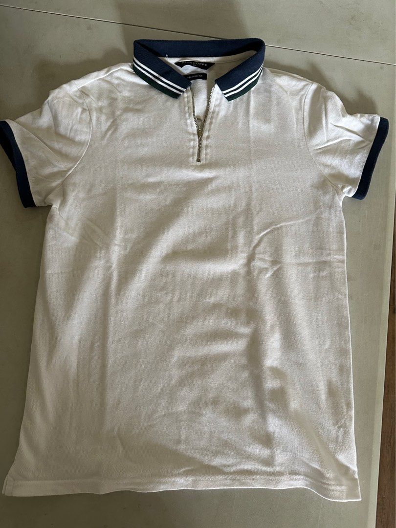White Polo Shirt with Zipper and Colored Collar Penshoppe