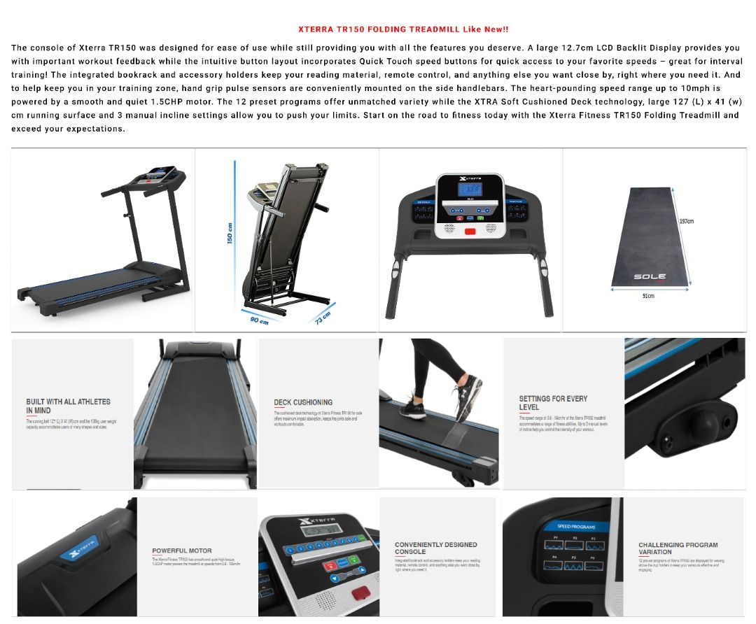 Xterra fitness tr150 2025 folding treadmill black