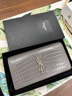 YSL Wallet Gray Croc Full size