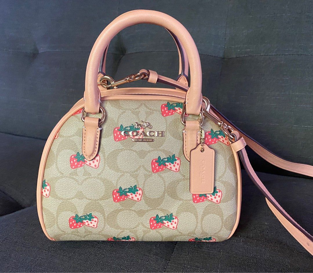 Coach Sydney Satchel in Signature Canvas with Strawberry Print