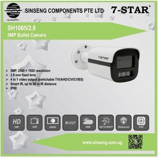 7-STAR* 5MP IP68 Weatherproof Ultra Wide Angle 2.8mm Bullet Analog AHD/CVI/TVI/CVBS Smart Warm IR Outdoor CCTV Camera