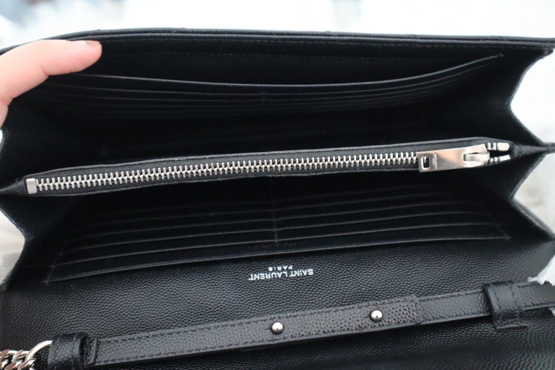 Saint Laurent - Uptown Chain Wallet - Black Grained Leather - GHW -  Pre-Loved