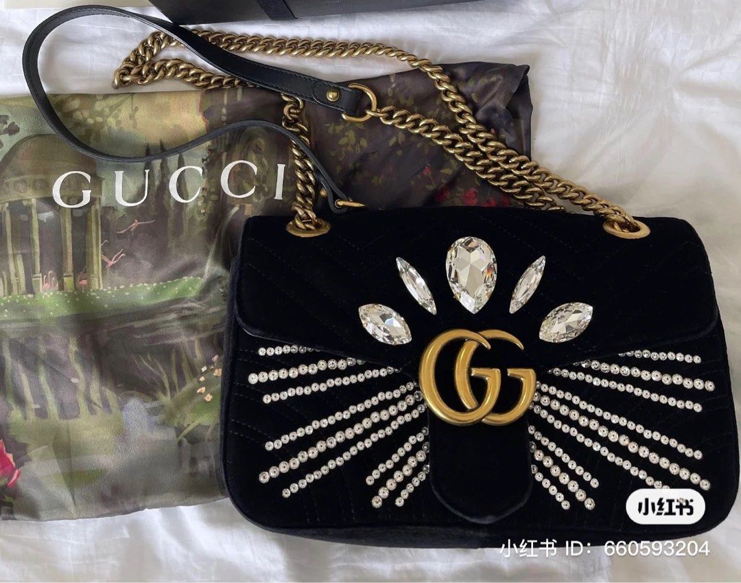 Authentic Gucci marmont velvet crystals bag