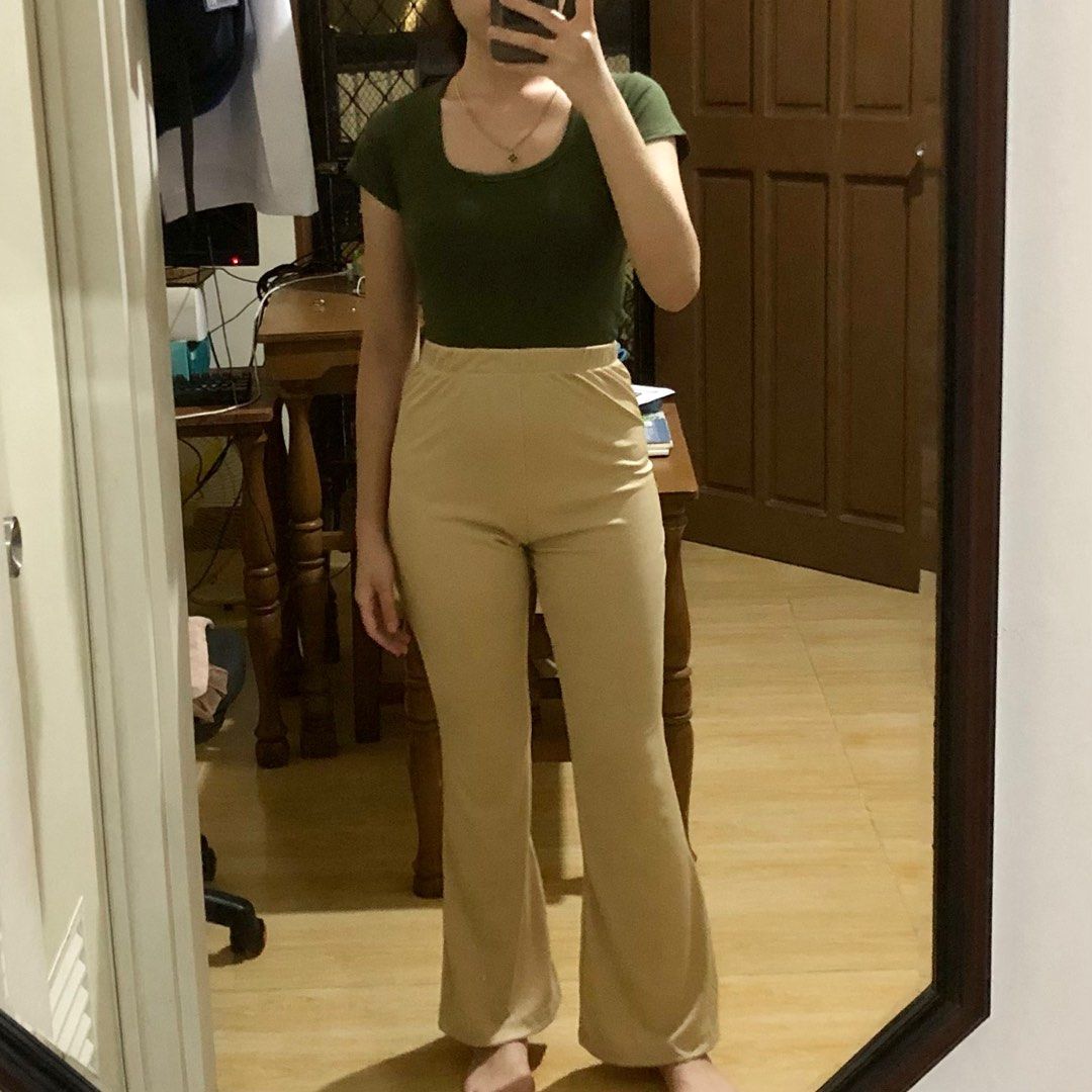 Beige flare pants, Women's Fashion, Bottoms, Other Bottoms on Carousell