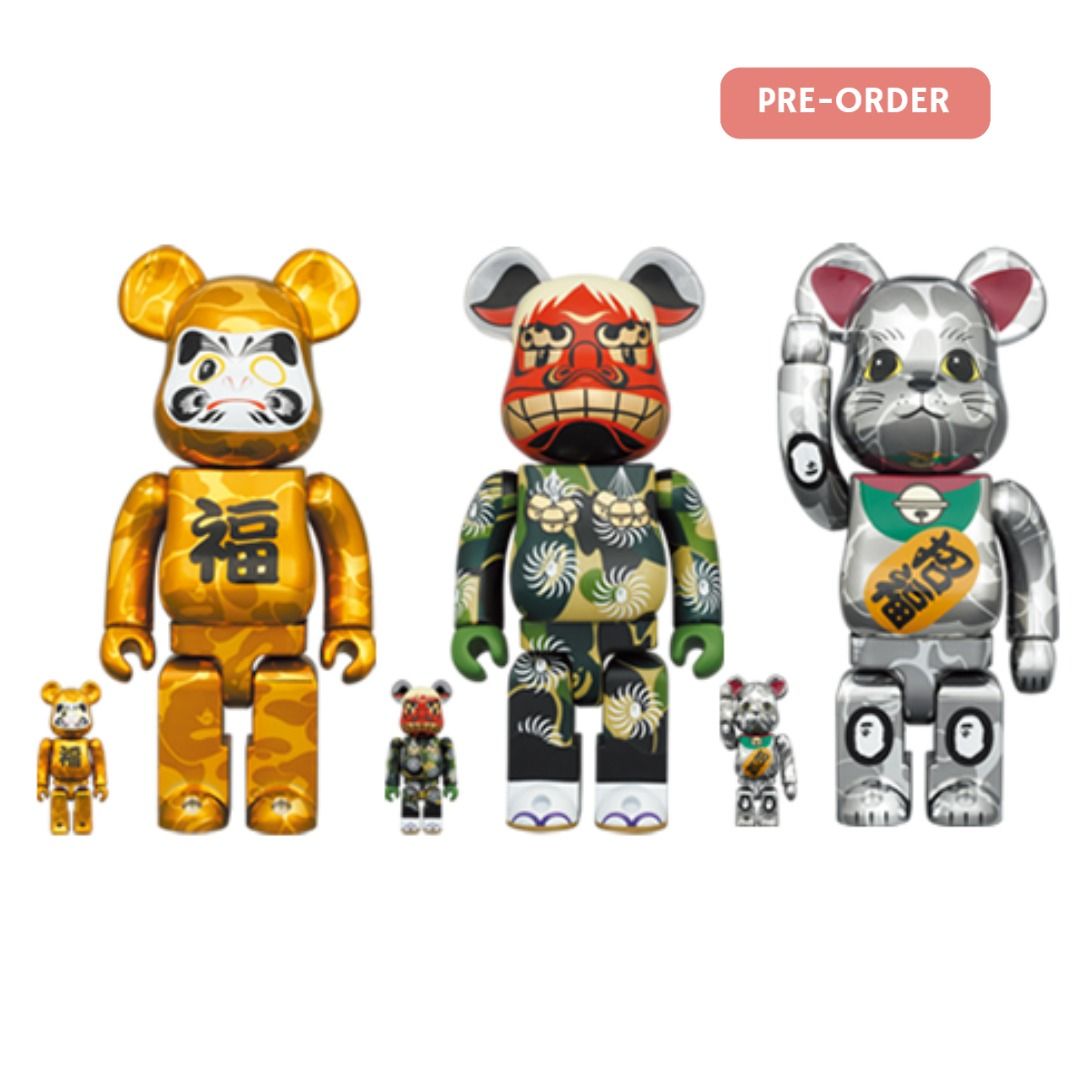 BE@RBRICK BAPE(R) 招き猫銀メッキ／達磨金メッキ／獅子舞100％ & 400