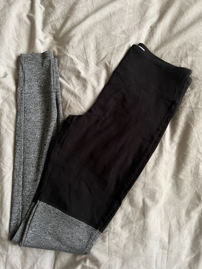 Black and Gray Cotton Leggings (Category: Activewear) located in Mandaluyong City. Submitted by uno.vida (Listing ID 1206106424, Image 1). Description: Highwaisted. Thick and lightweight. Fits M-L or 28-30 waistline. .