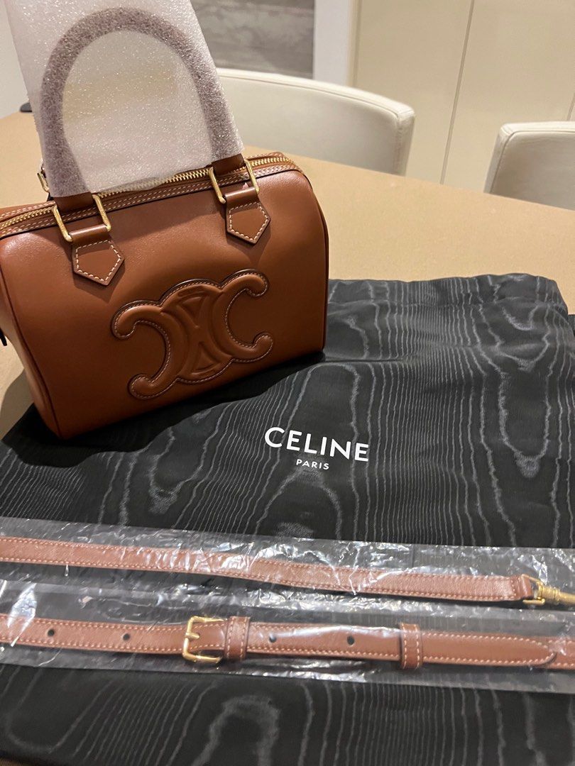 Shop CELINE Triomphe 2023-24FW SMALL BOSTON CUIR TRIOMPHE in STRIPED  TEXTILE AND CALFSKIN (113772FEA, 113772FEA.02BG) by ThePeninsula