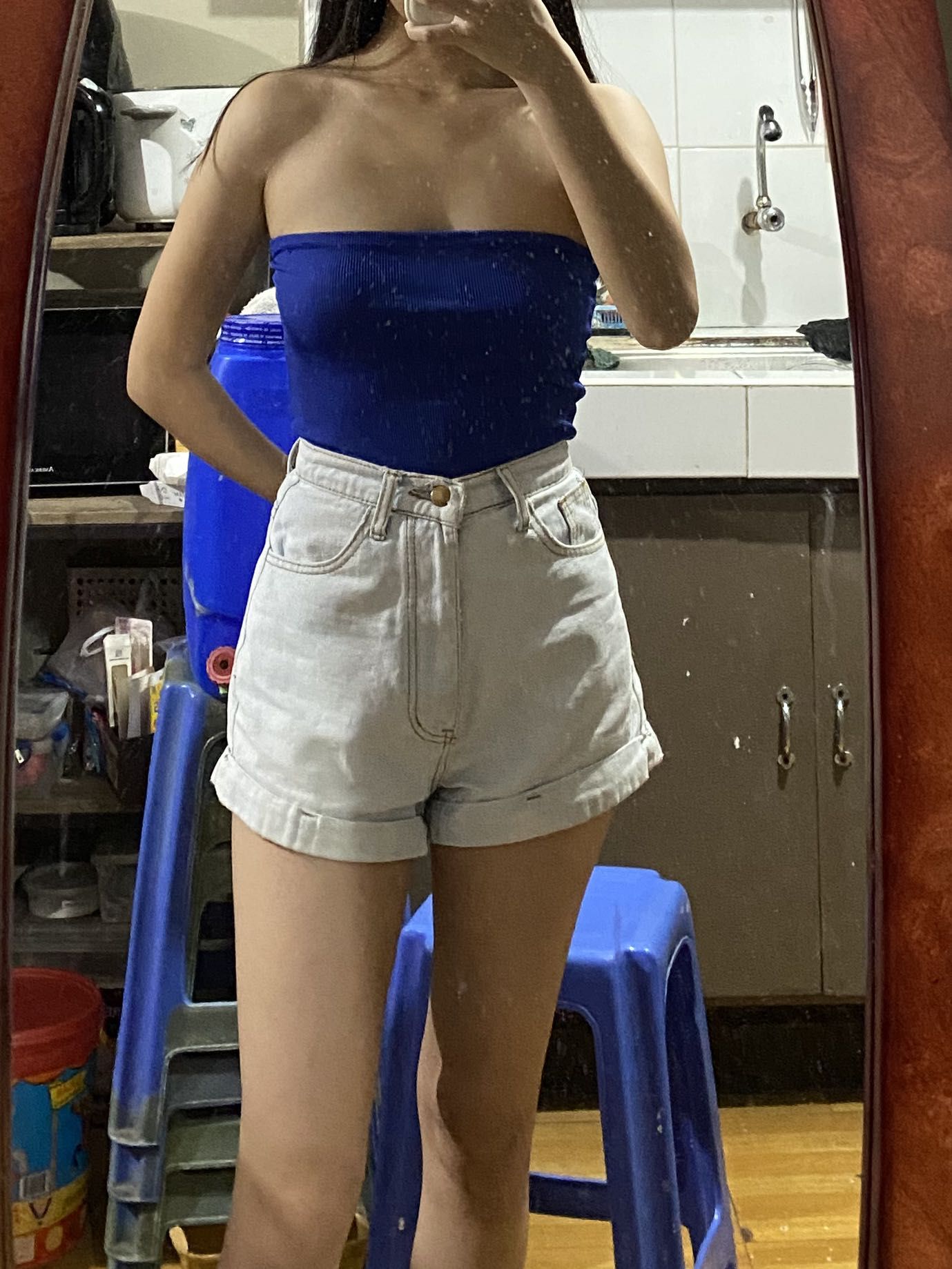 Blue tube top outfit shop
