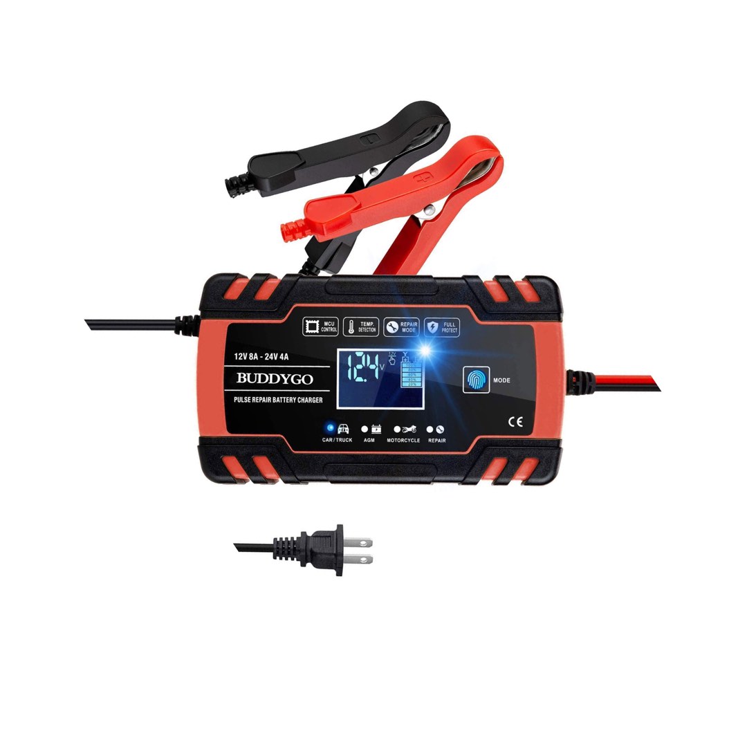 Car Battery Charger, BUDDYGO 12V/8A 24V/4A Fully Automatic Smart