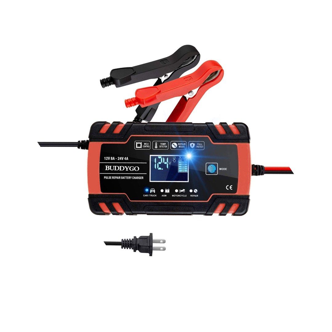 Car Battery Charger, BUDDYGO 12V/8A 24V/4A Fully Automatic Smart