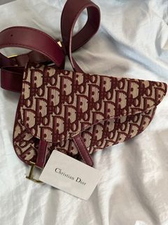 CHRISTIAN DIOR Saddle Oblique Jacquard Belt Bag Burgundy