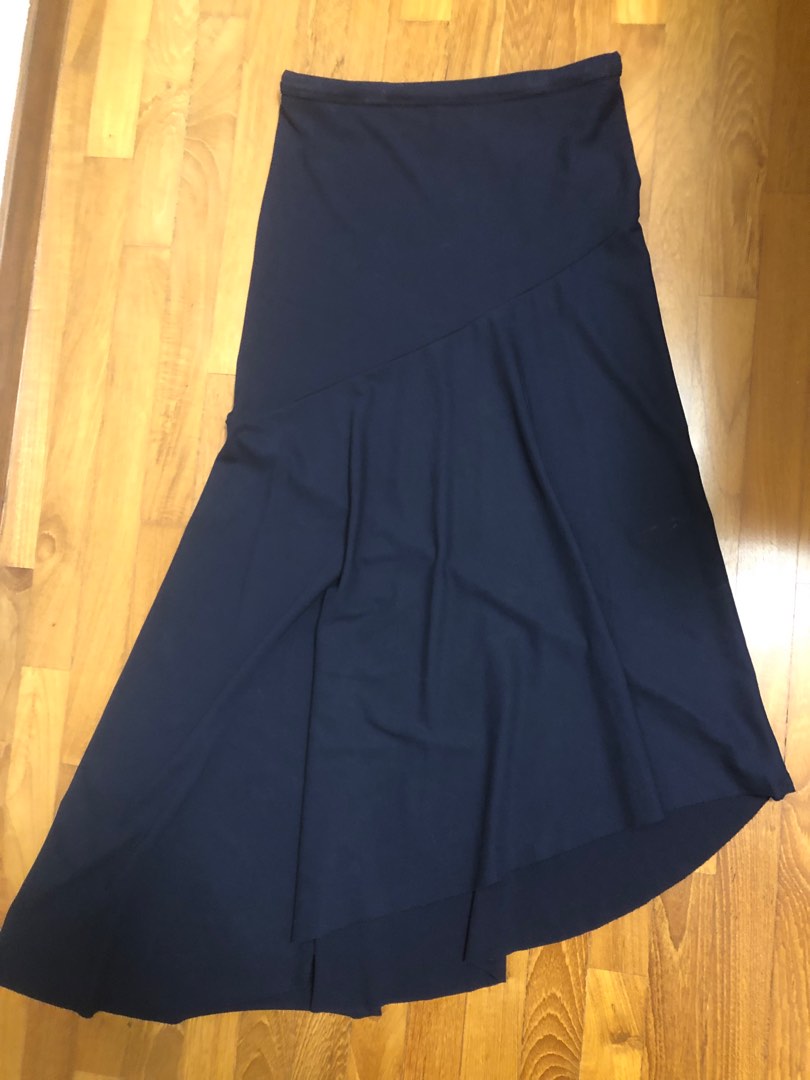 blue fit and flare skirt
