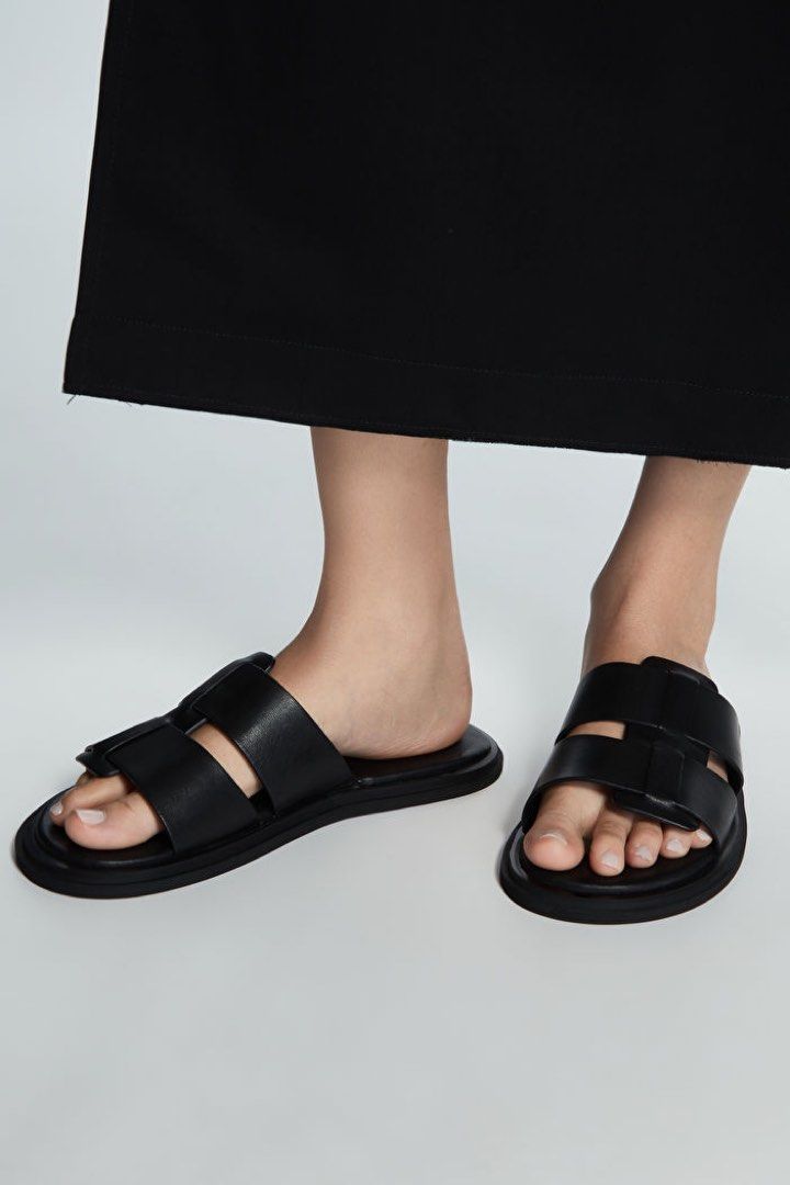 COS Women s Leather Slides Women s Fashion Footwear Sandals on