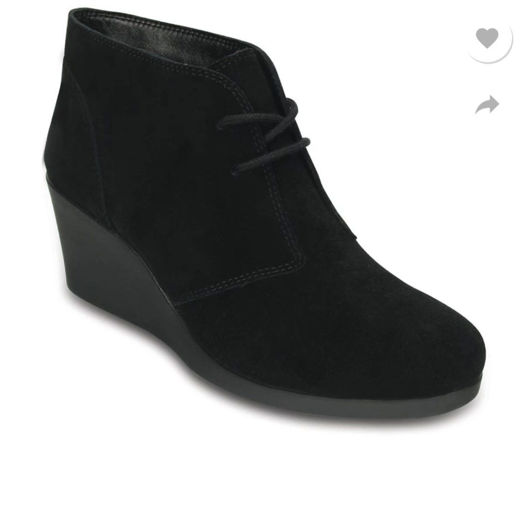 Crocs Leigh Suede Wedge Booties Black