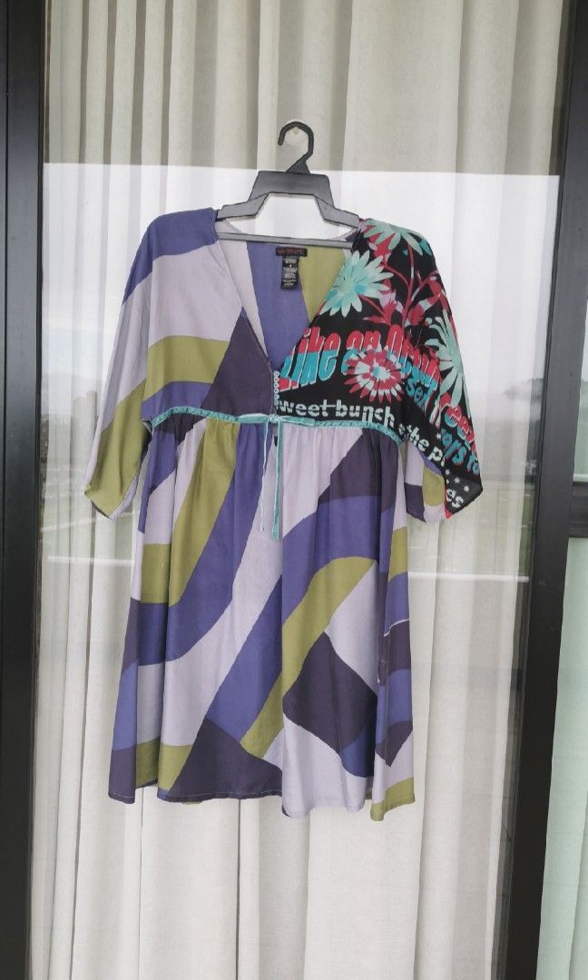 chinese dress ladies 90’s Purple Multicolor Girl Print Summer Dress By Custo Barcelona main image 0