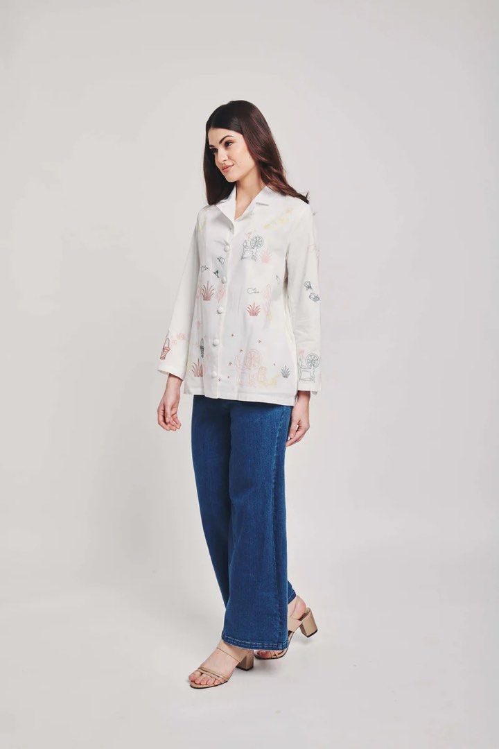 Disney x Mimpikita Embroidered White Linen Shirt in XXL, Women's ...