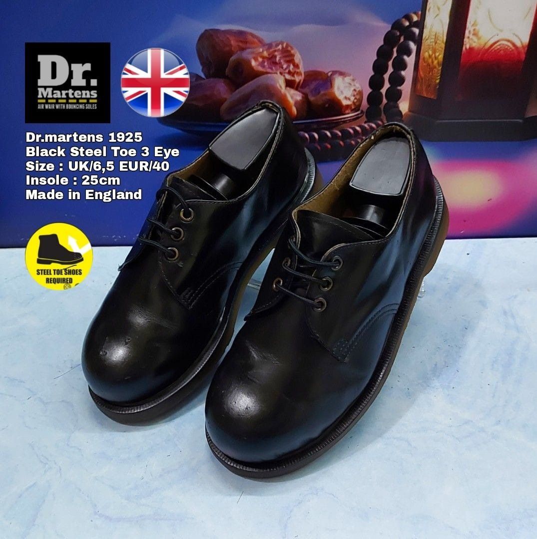 Dr. Martens 1925 Black Steel Toe 3 Hole Leather Oxford Shoes Mens Size 40 Fesyen Pria Sepatu Sepatu Boot di Carousell