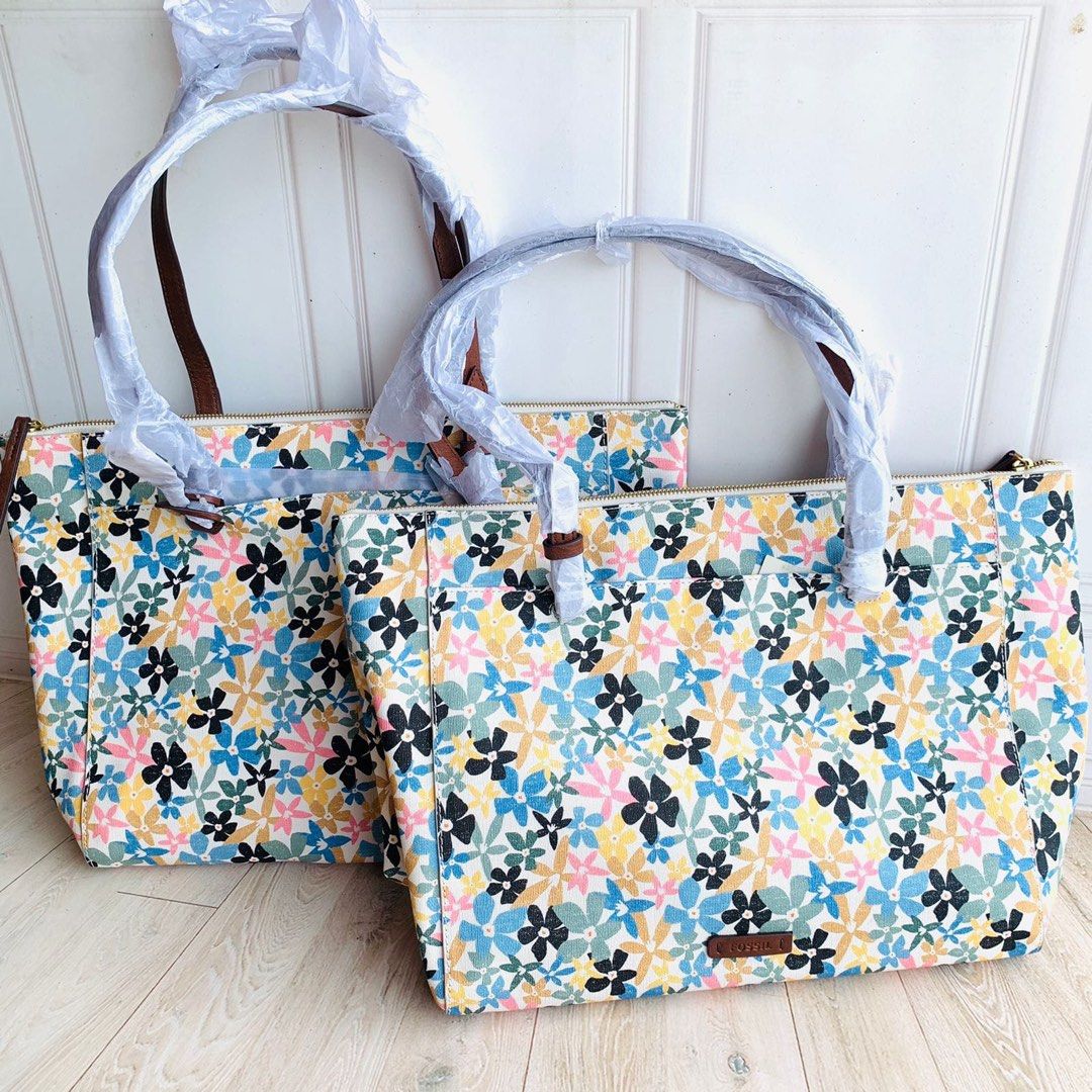 Fossil rachel top tote blue floral