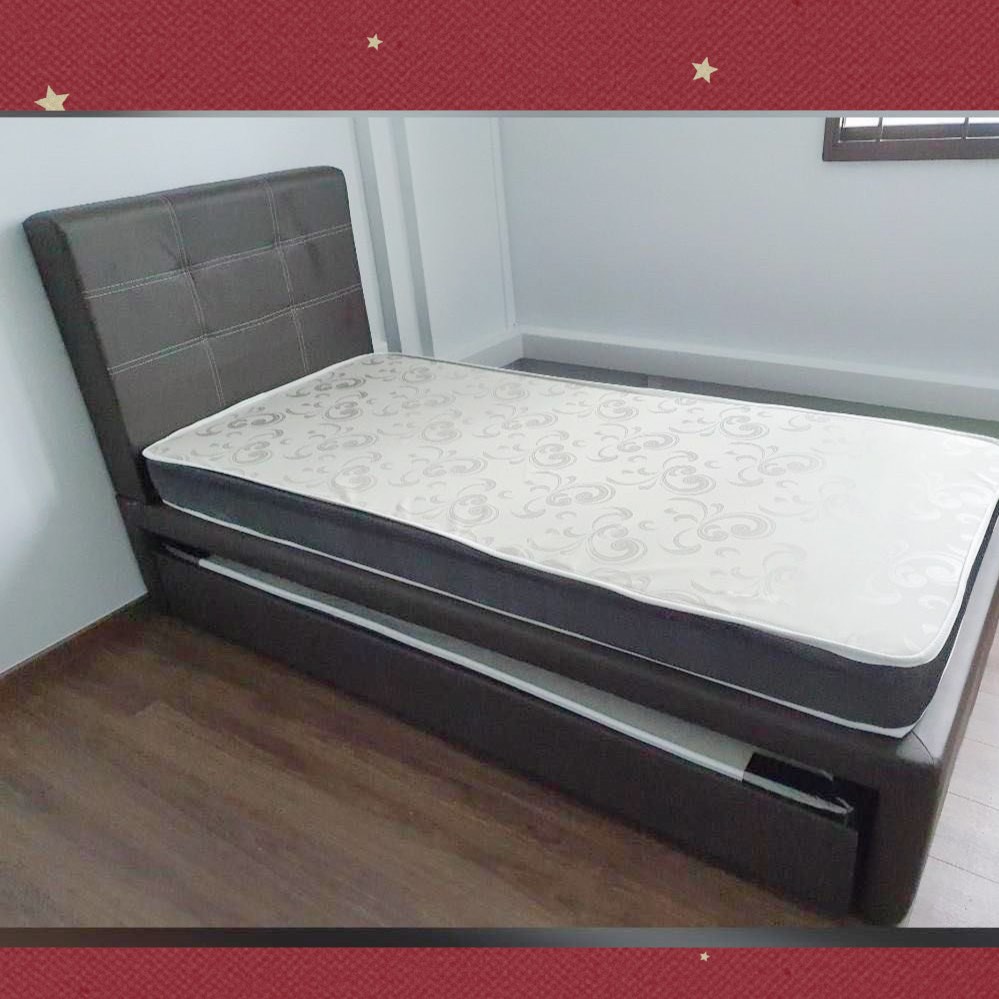 Free delivery single / super single bed frame with pull out bed / mattress under combo deal