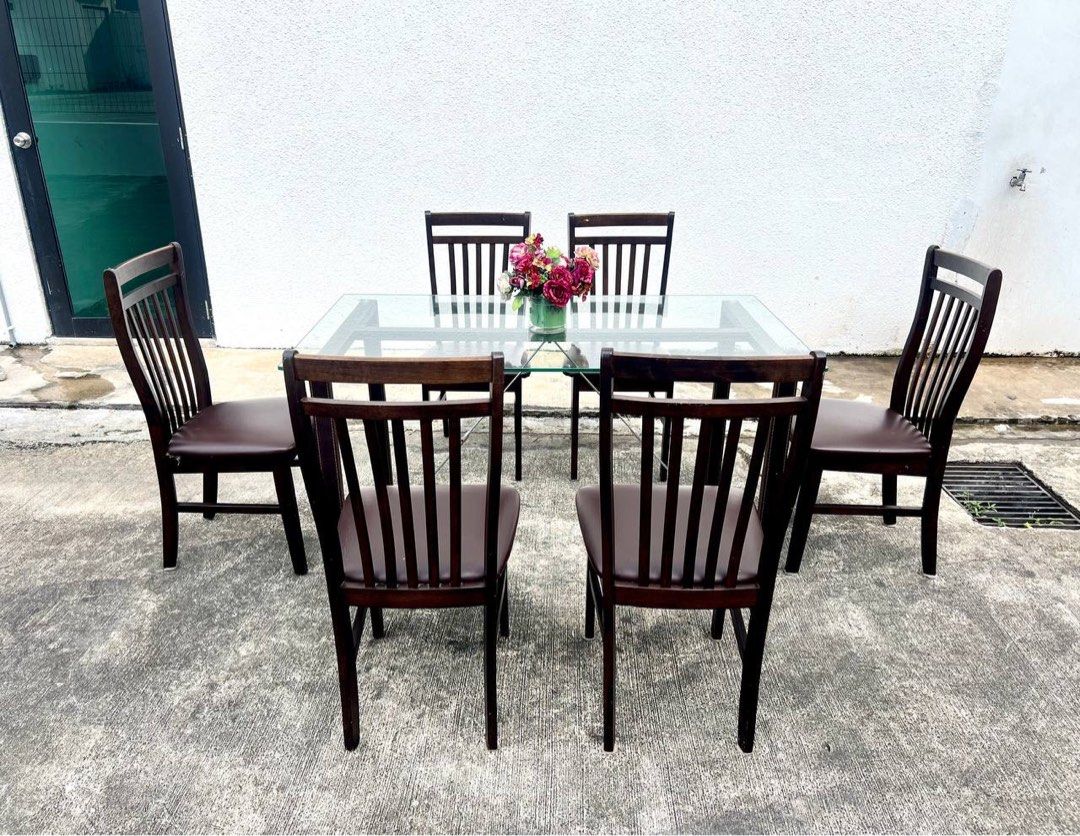 Glass Topped Dining Set 6 Seater, Furniture & Home Living, Furniture
