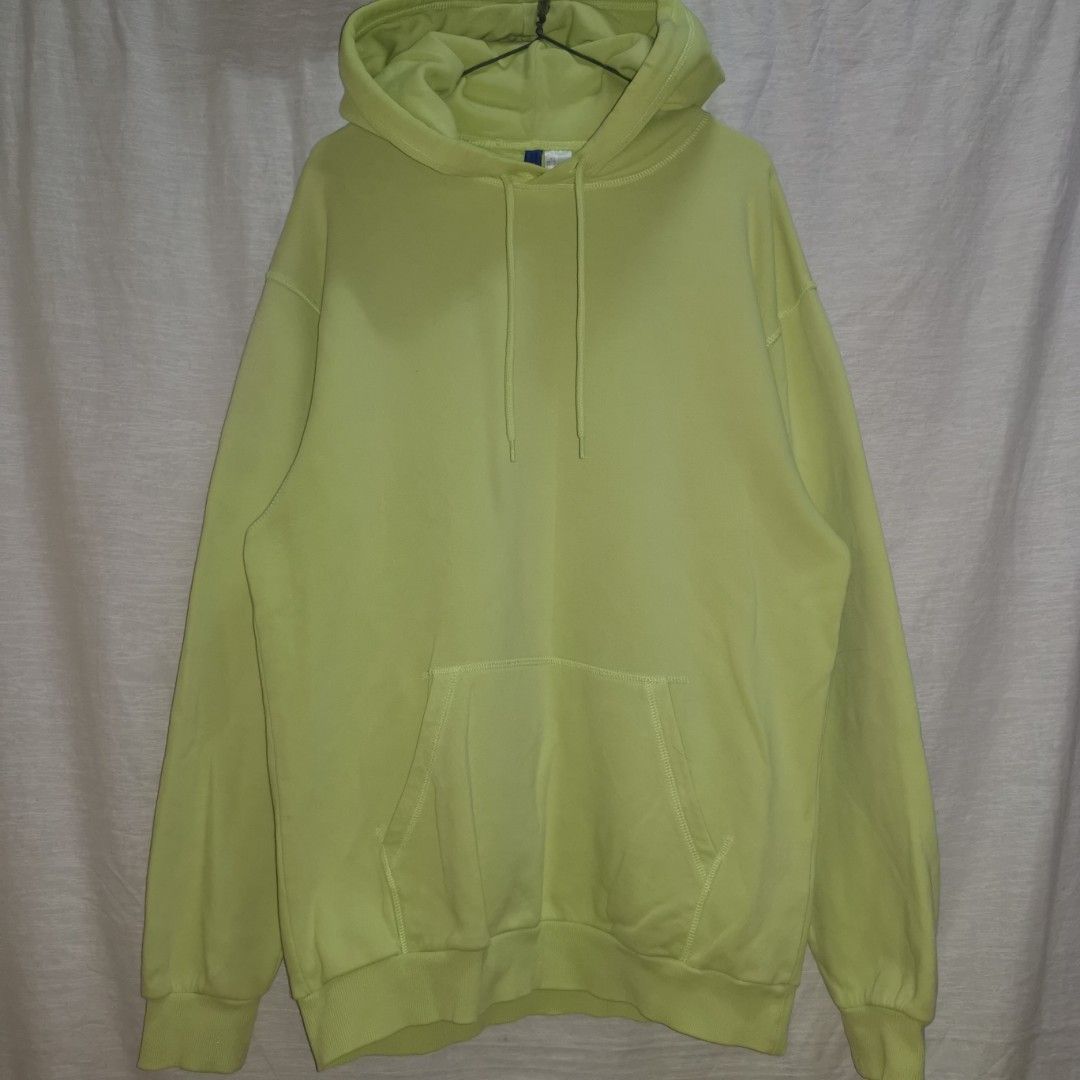 H M Divided Hoodie Neon Green Small L26 x W21 Men s Fashion Tops Sets Hoodies on Carousell