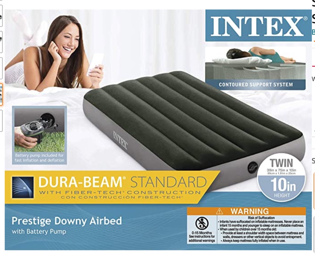 Intex Airbed with pump (batteries included), Furniture & Home Living