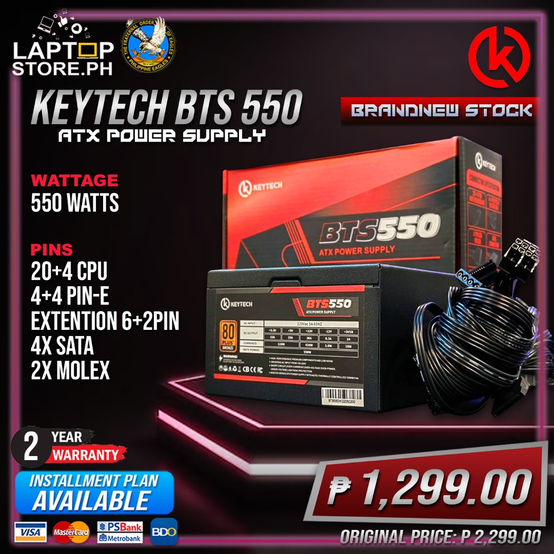 Keytech TrueRated Power Supply 80 Plus Bronze BTS550 550W PSU Power