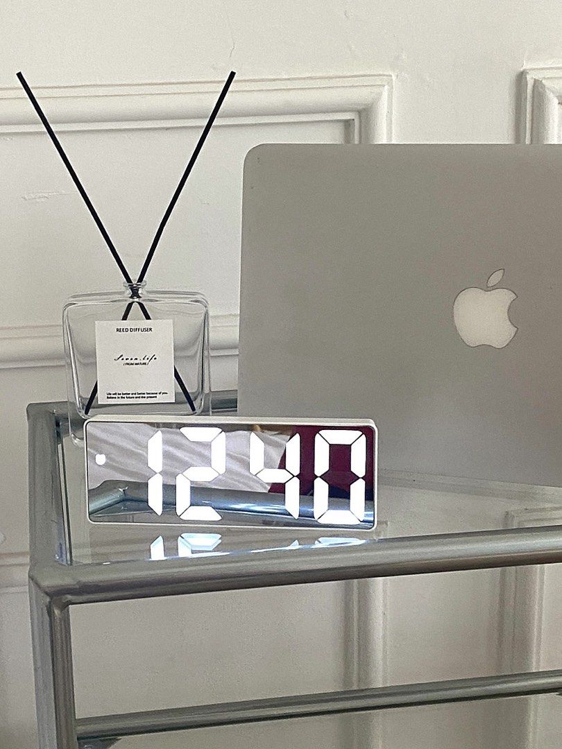 LED mirror clock, Furniture & Home Living, Home Decor, Clocks on Carousell