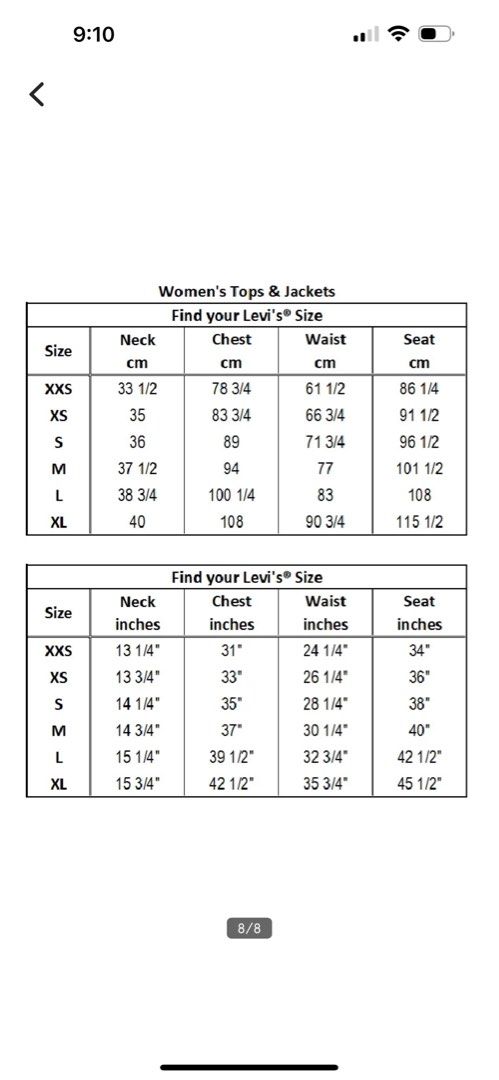 Levi's size chart jacket cheap
