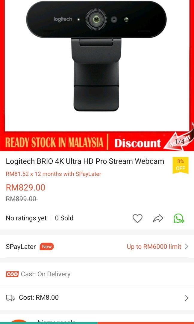 Logitech BRIO 4K Pro Webcam, Computers & Tech, Parts & Accessories