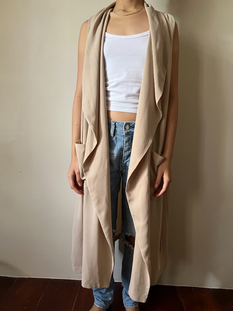 Long Nude Vest, Women's Fashion, Coats, Jackets and Outerwear on Carousell