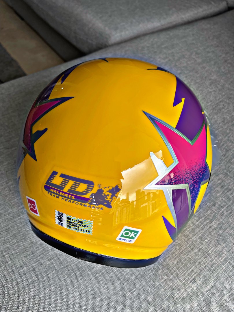 LTD Sports 5 Bintang Helmet (Yellow Stripe Purple), Motorcycles
