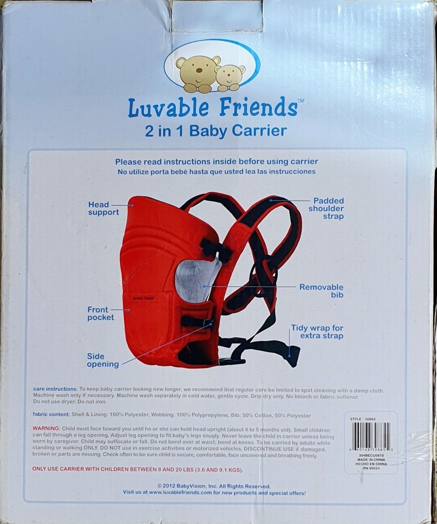 Luvable Friends Carrier (Used), Babies & Kids, Going Out, Carriers