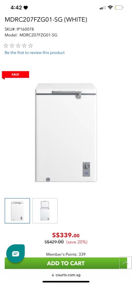 Midea Chest Freezer White MDRC207FZG01 ( 142L ) Display Set 250