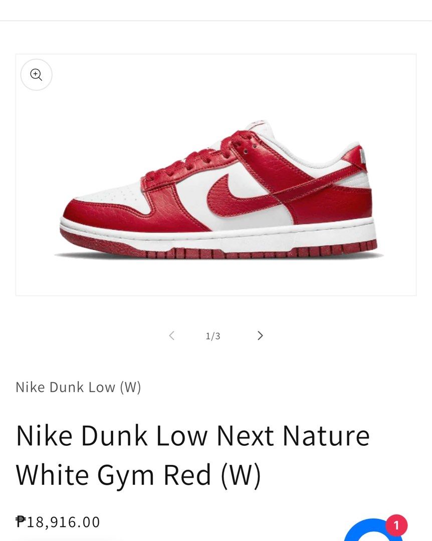 womens dunk low next nature white and gym red
