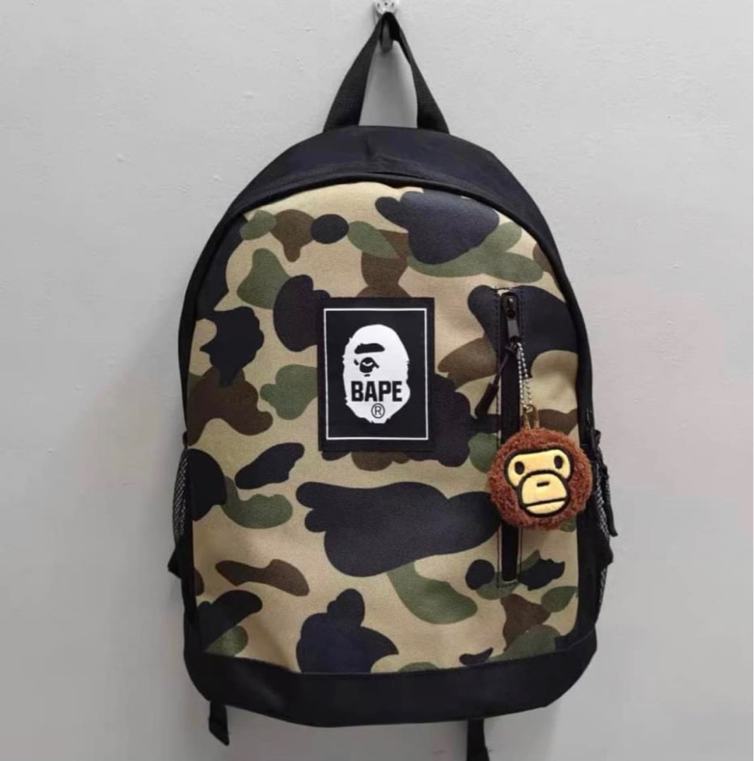 Original Bape Camo Backpack With Baby Milo Keychain bag, Men's Fashion