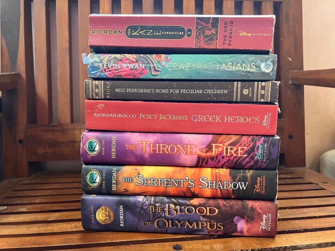 Pre-loved Books (mostly Rick Riordan books) (Category: Storybooks) located in Manila. Submitted by percyjacks0n (Listing ID 1206240563, Image 1). Description: Crazy Rich Asian - 100 (w/flaws on the cover) Kane Chronicles Set (1 PB & 2 HB) - 1,000 dm for individual prices The Blood of Olympus HB- 375 (bnew) Greek Heroes- 350 (bnew) Miss Peregrine's (Book 1) - 150 (minor flaws) .