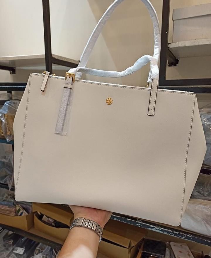 Tory Burch Emerson Large Double Zip Tote in White