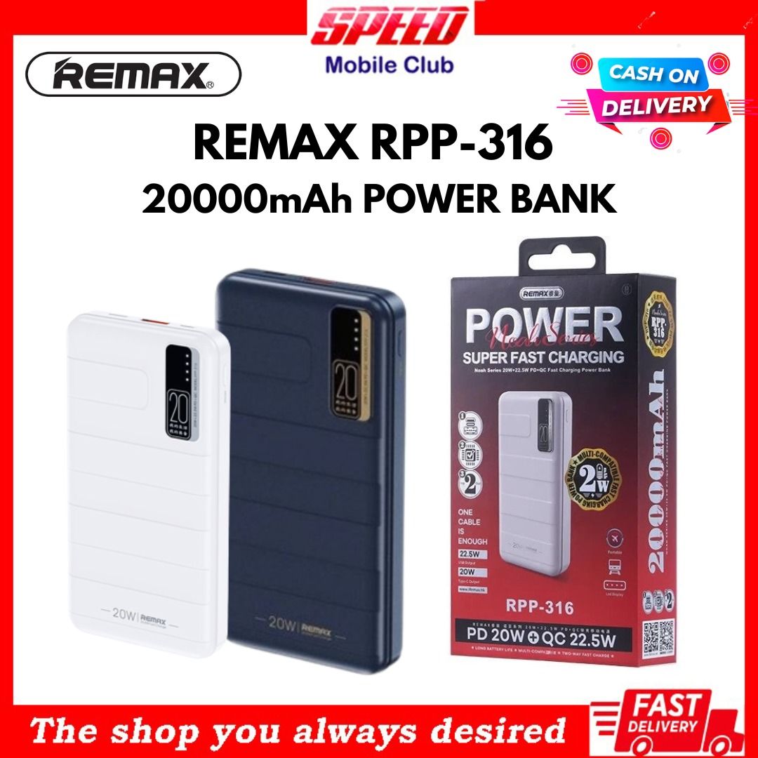 REMAX RPP-316 20000mAh 20W+22.5W PD+QC Fast Charging Power Bank | Brand ...
