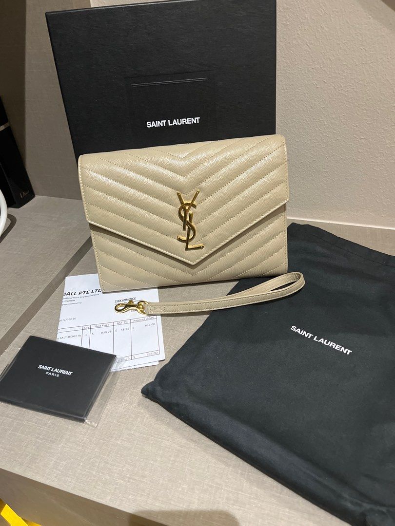 SAINT LAURENT CLUTCH SEA SALT, Women's Fashion, Bags & Wallets