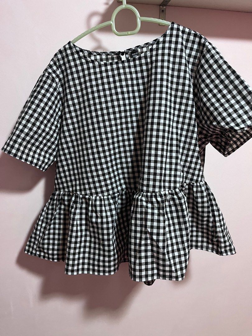 Shien curve checked top, Women's Fashion, Tops, Blouses on Carousell