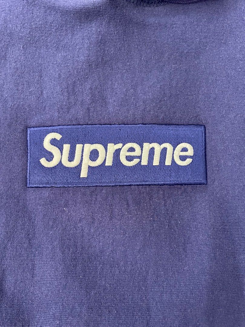 Supreme Box Logo Hooded Sweatshirt (FW21) Wash Navy, 男裝, 上身及