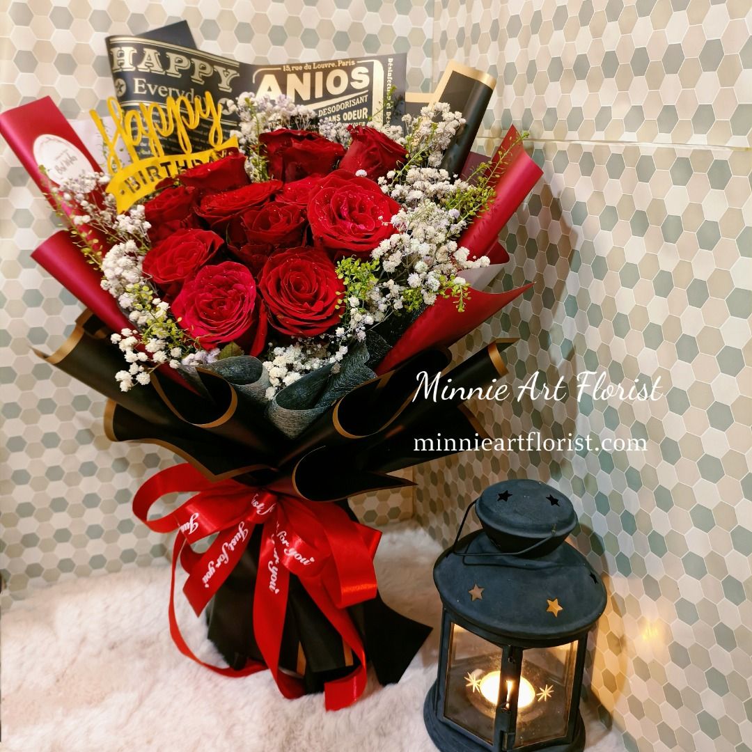 Surprise Birthday Bouquet Fresh Imported Red Roses