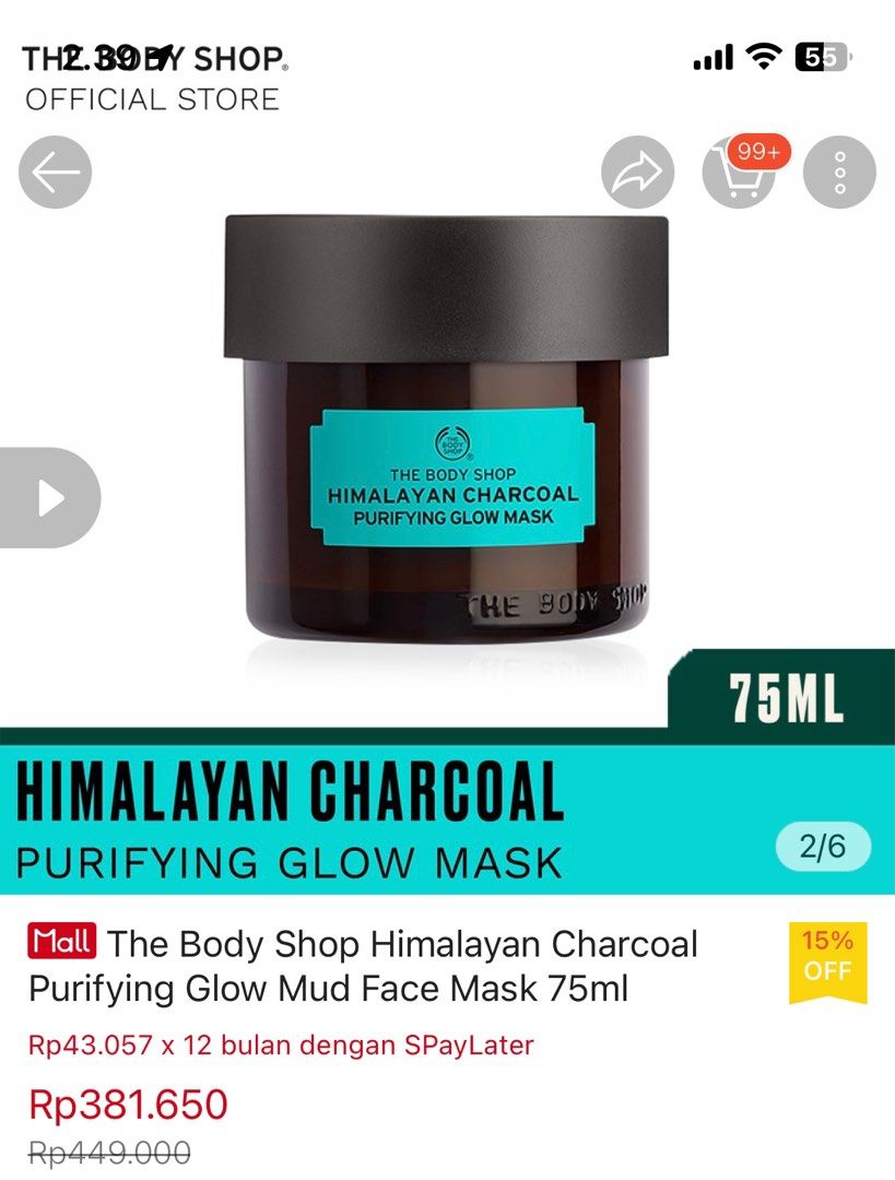 The Body Shop Himalayan Charcoal Mask, Kesehatan & Kecantikan, Kulit