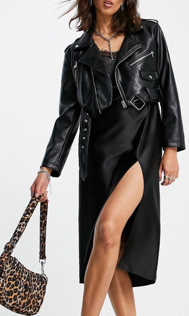 Topshop Faux Leather Cropped Biker Jacket, Women's Fashion, Coats, Jackets  and Outerwear on Carousell
