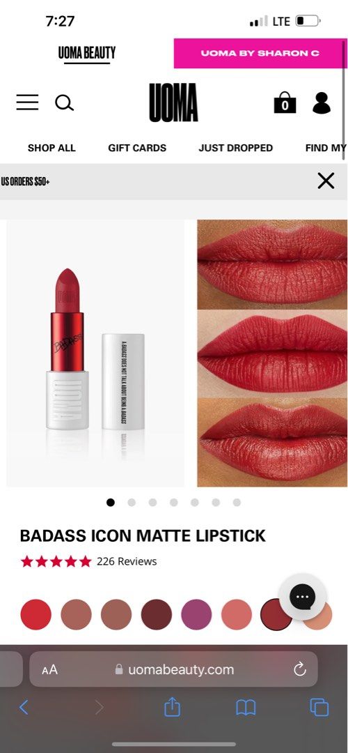 Uoma beauty BADASS ICON MATTE LIPSTICK shade diana retain value 24