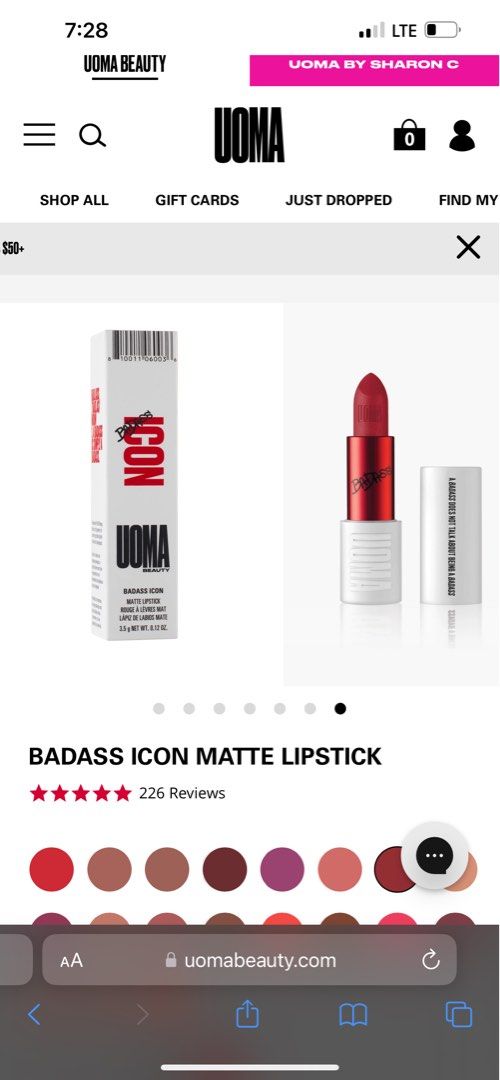 Uoma beauty BADASS ICON MATTE LIPSTICK shade diana retain value 24