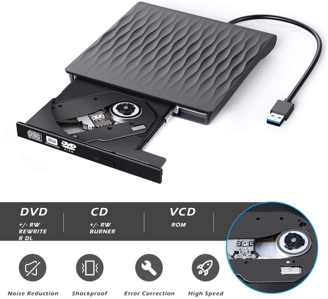 USCVIS External DVD Drive USB 3.0 External CD Drive CD/DVD +/-Rw Drive ...